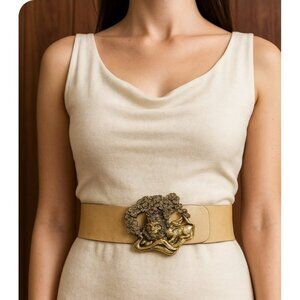 Vintage Buxton Belt Buckle “Lion and Lamb” Gold-Tone Collectible Americana